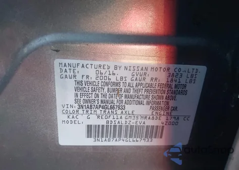 2016 Nissan Sentra Fe+ S/S/Sl/Sr/Sv из США, поврежденный, VIN 3N1AB7AP4GL667933